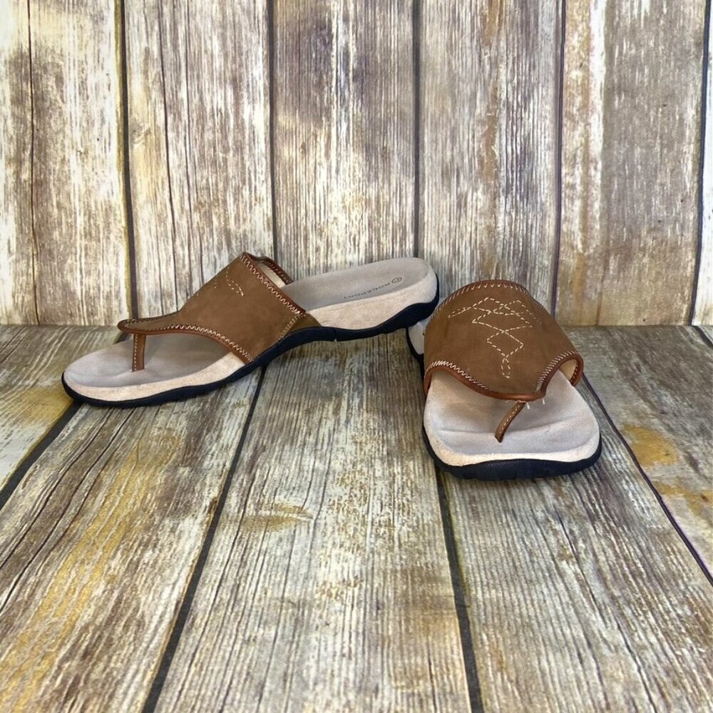 NWOT Rockport Tan Leather‎ Embroidered Thong Sandals Womens size 8.5W